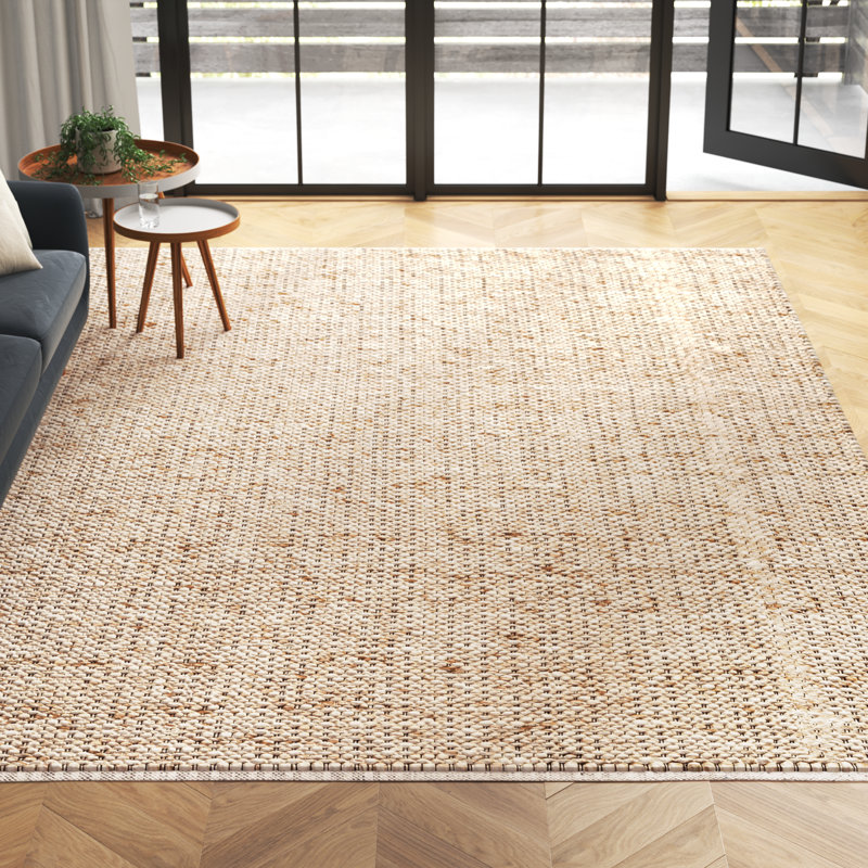 Laurel Foundry Modern Farmhouse Wiltz Solid Color Flatweave Wool Area Rug in Beige/Black/Brown